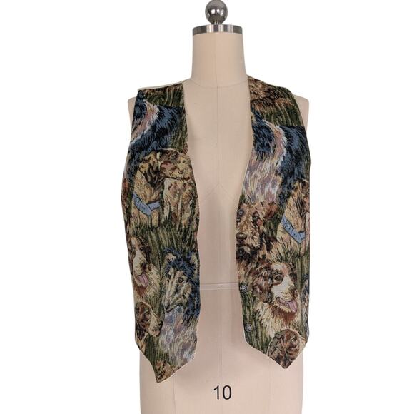 Vintage Dog Vest Womens M L 90s Tapestry Animal Veterinarian Puppy Multi - Picture 6 of 11